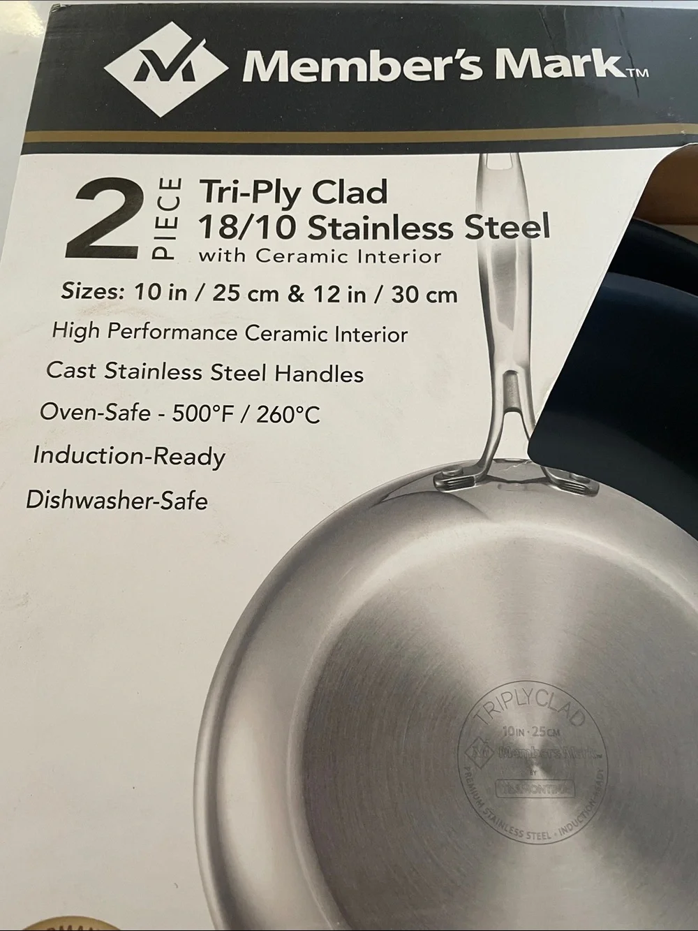 BNIB Member's Mark by Tramontina Tri-Ply clad 10/18 2 pcs Ceramic interior pan